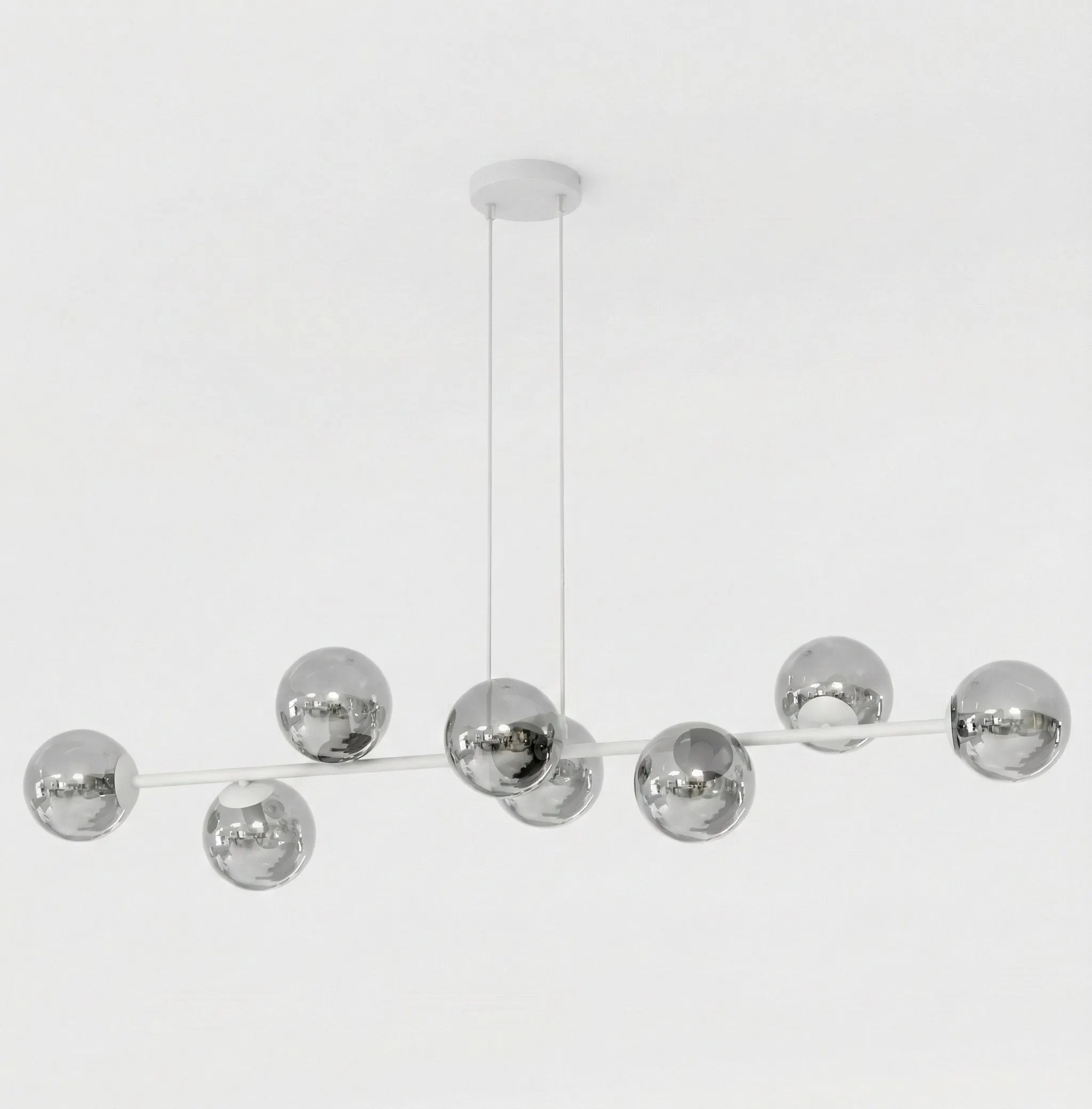 lampa wisząca, kule szklane, metalowa rama, chrom, nowoczesny design