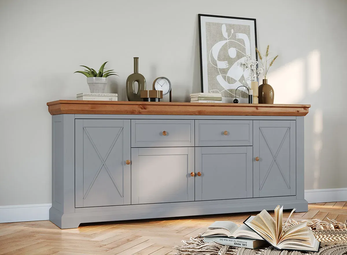 Komoda drewaniana 4-drzwiowa z 2 szufladami MARONE ELITE popielaty - PLMEL05/S