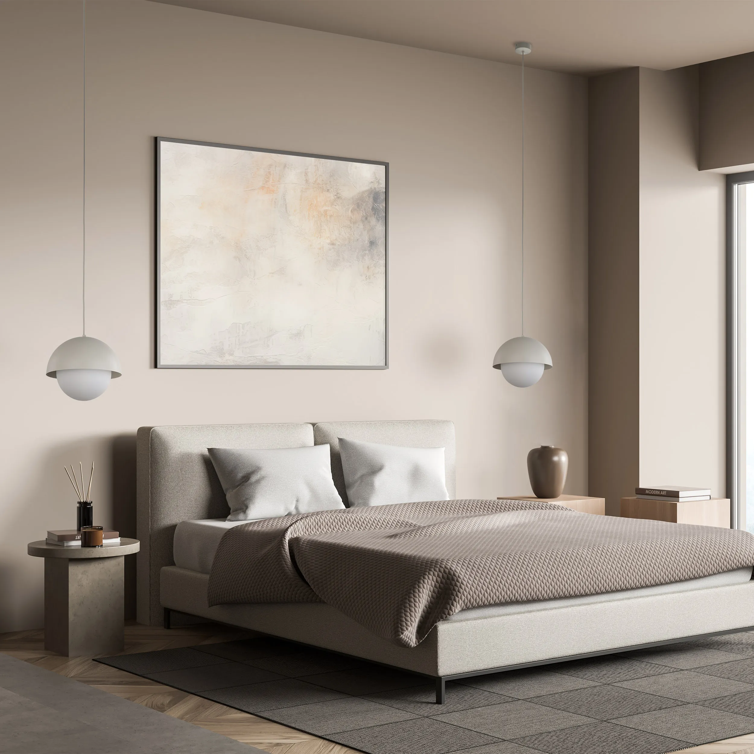 Lampa wisząca BONO beżowa z białym okrągłym szklanym kloszem 160x27cm - TK_10274