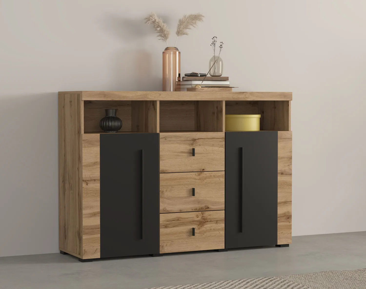 Komoda 2-drzwiowa z szufladami ROGER 2D3S (132cm) dąb wotan - 22N2ZH43