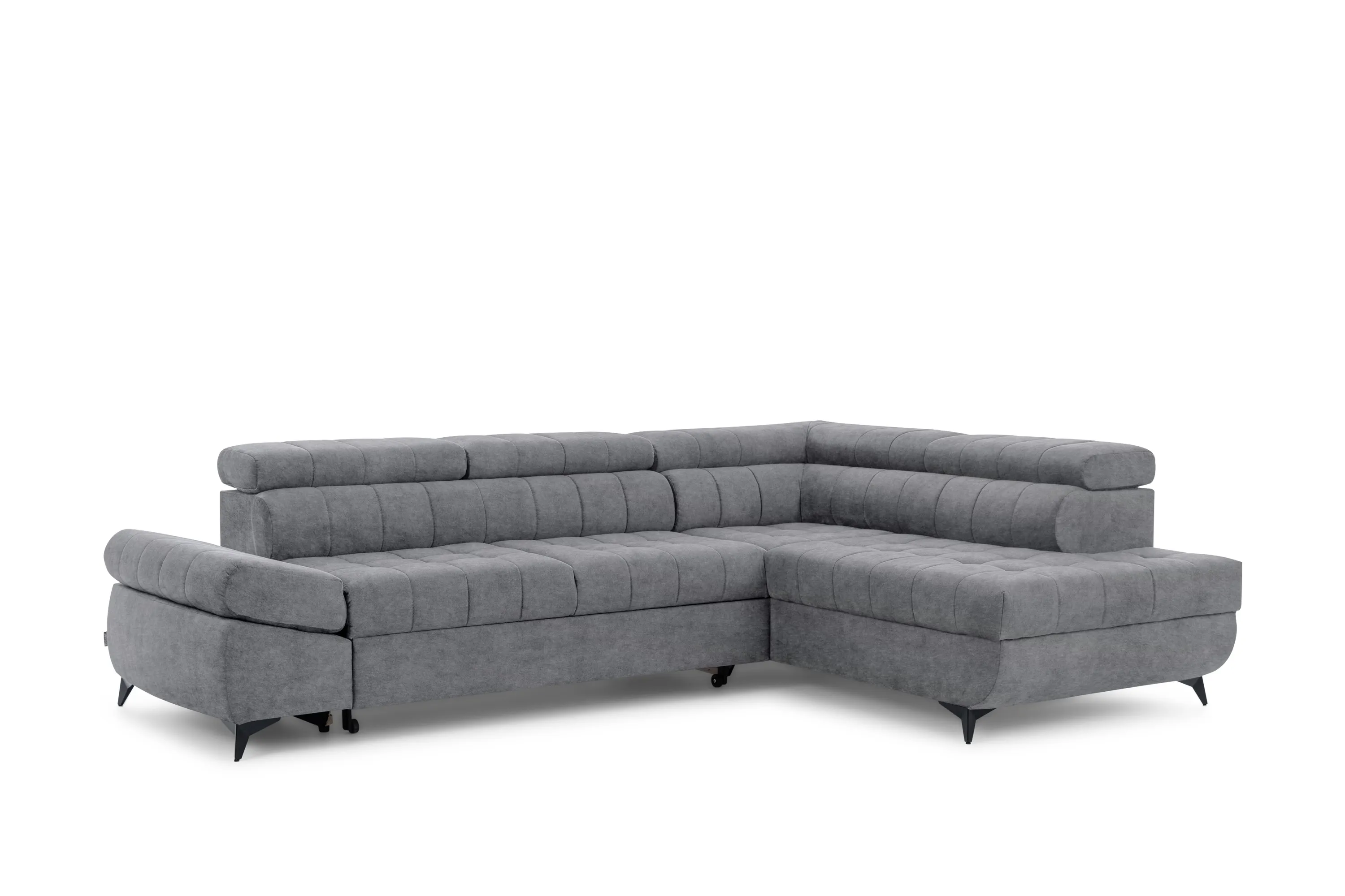 Narożnik lewostronny VALORIS L regulowane zagłówki i podłokietniki tkanina Cloud 82 szary Kanapa, Meble