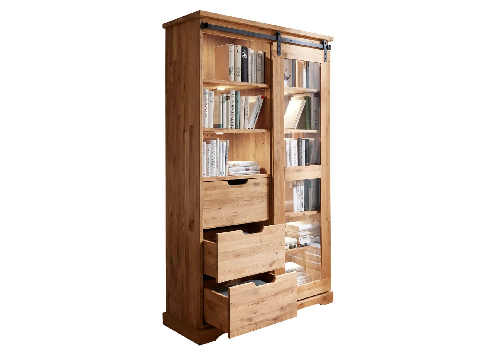 Witryna dębowa z przeszkleniem TIDY 102x179 z 3 szufladami, dąb olejowany - GK_1034240201