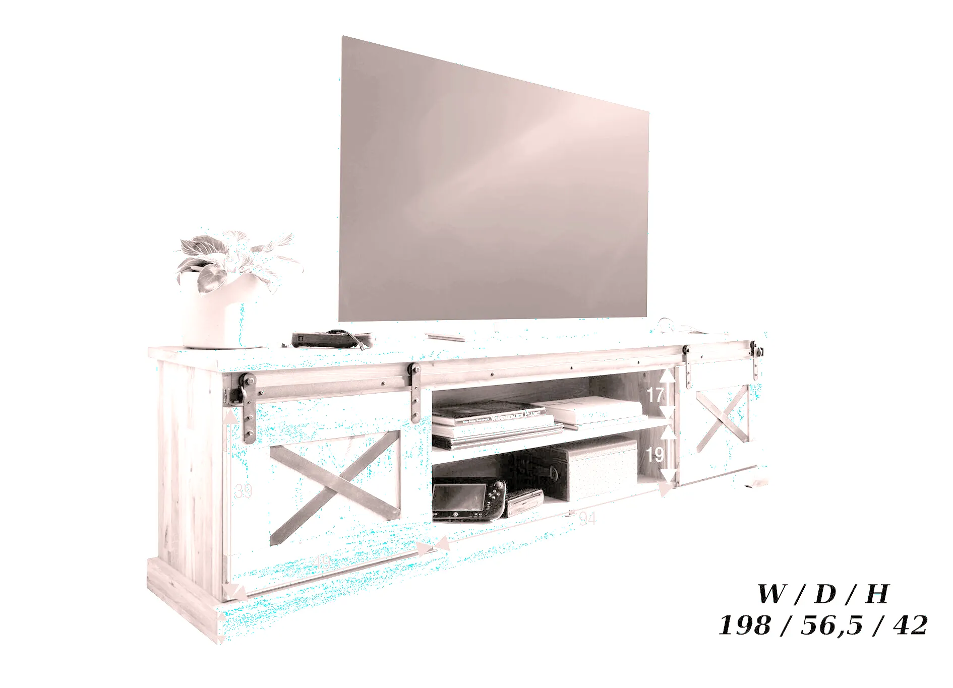 Szafka rtv dębowa TIDY 198 cm z półkami, dąb olejowany - GK_1034240801