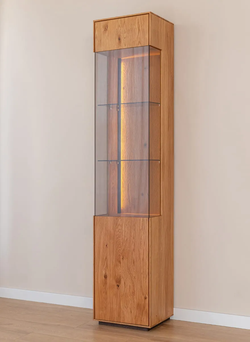 Witryna wąska dębowa COLLODI prawa z oświetleniem - dąb olejowany - ZICOL01P