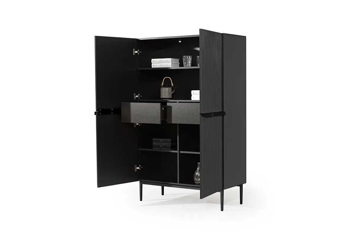 Komoda wysoka z 2 szufladami NICOLE 100 - czarny mat - czarny stelaż - B_148916