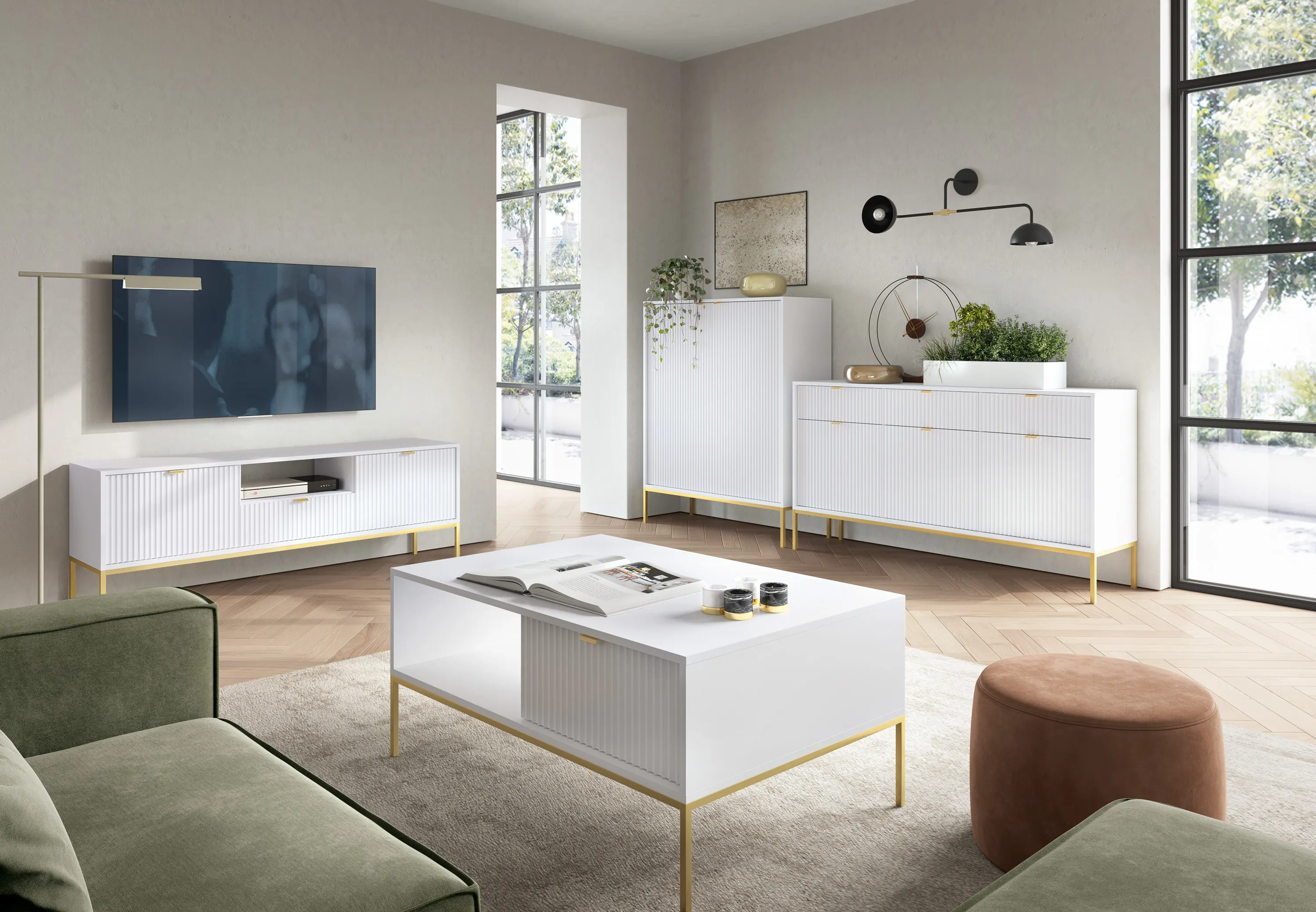 Komoda wysoka 2-drzwiowa NOVA Biały, Złoty - NOVA_K104_BZL