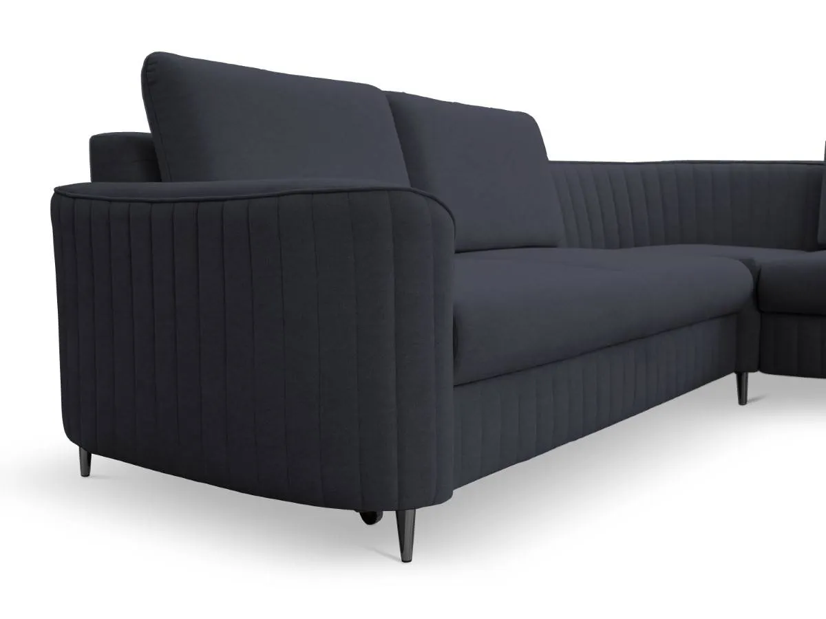 Narożnik rozkładany z pojemnikiem LAREN CASTEL 251 cm prawy granatowy czarne nóżki - LAREN_NAR_CASTEL79_P_CZ