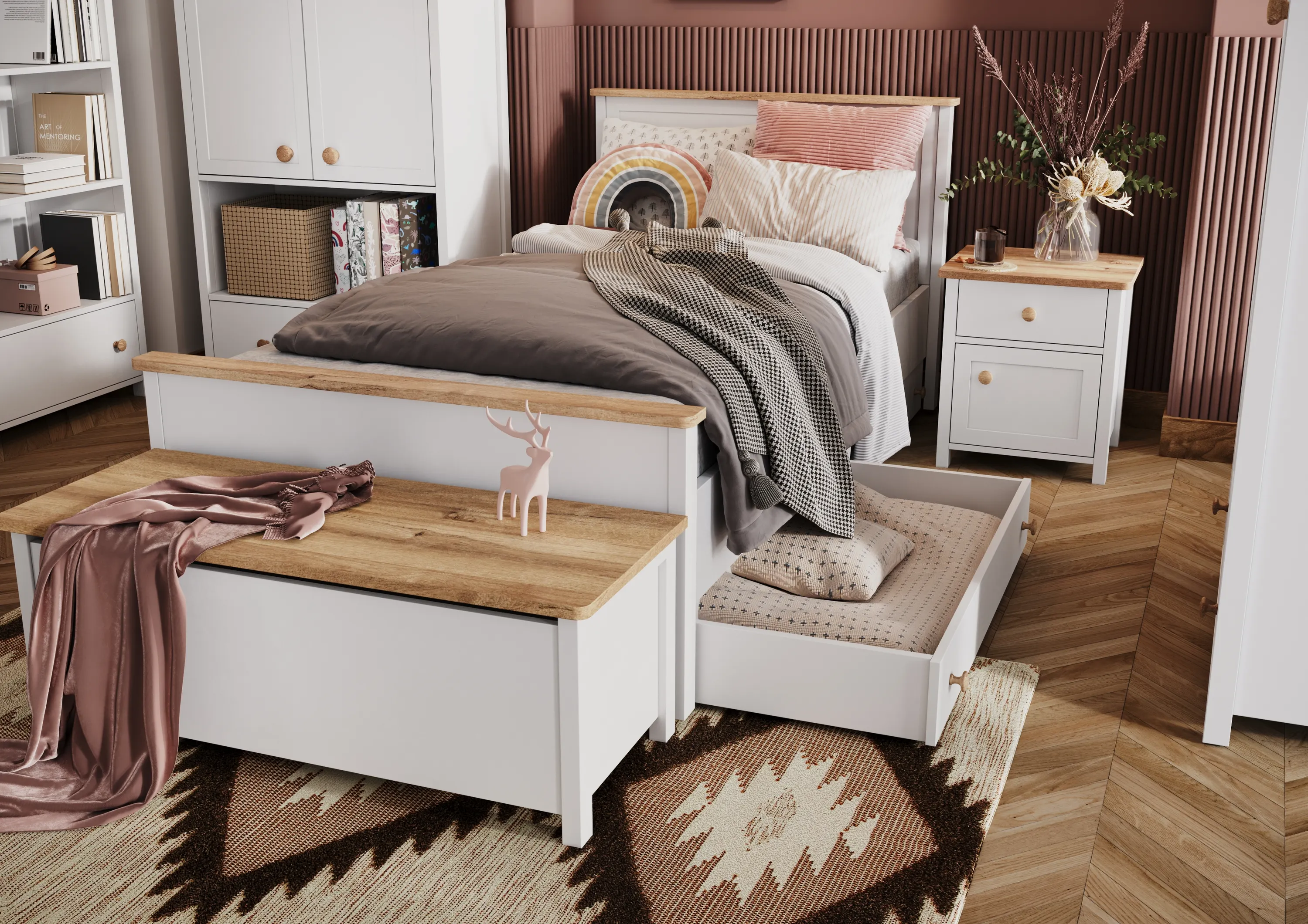 Łóżko z materacem Story SO-08 90x200 białe - SO8BDN