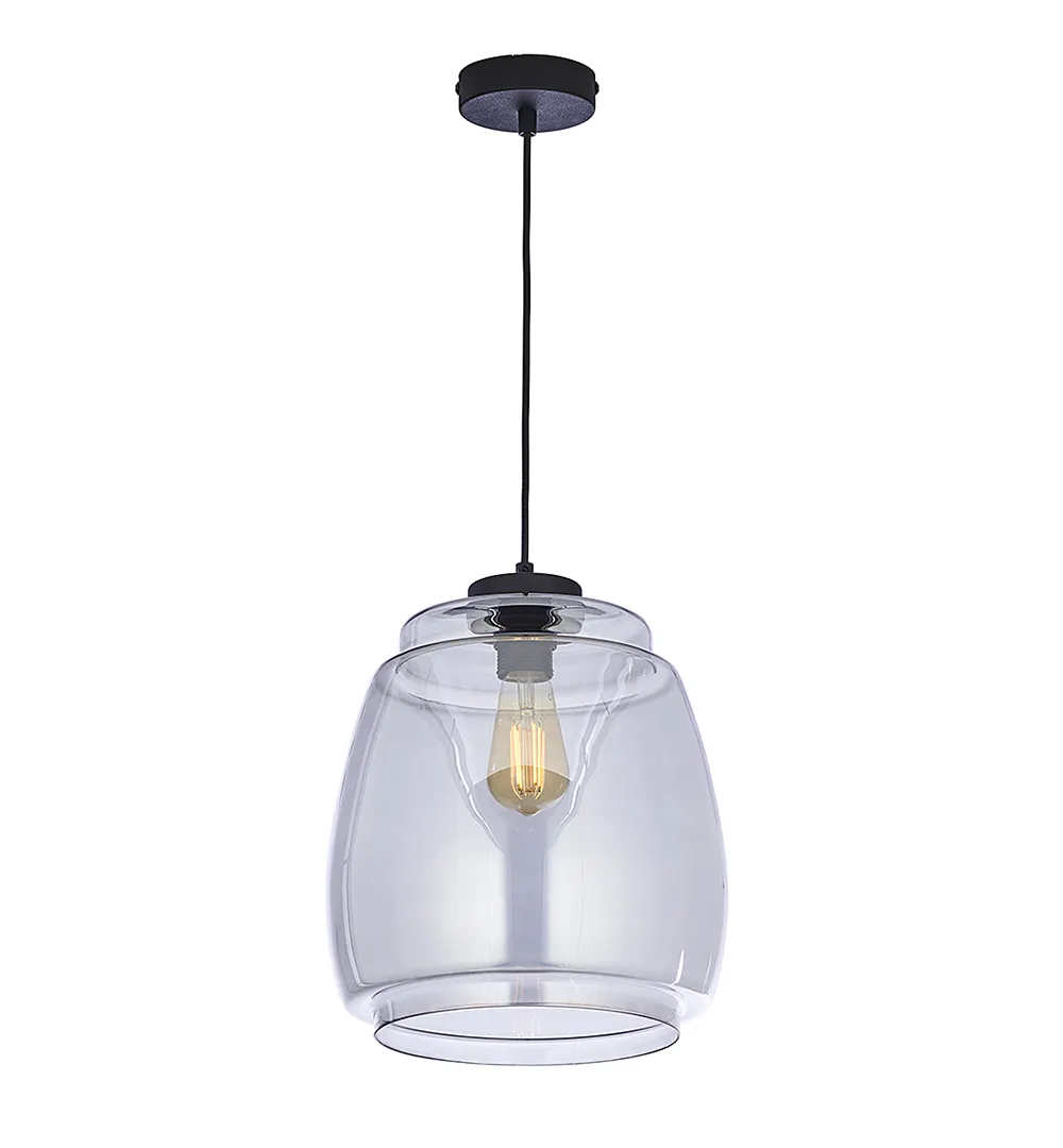 Lampa wisząca PILAR czarna z szarym szklanym kloszem 170x26cm