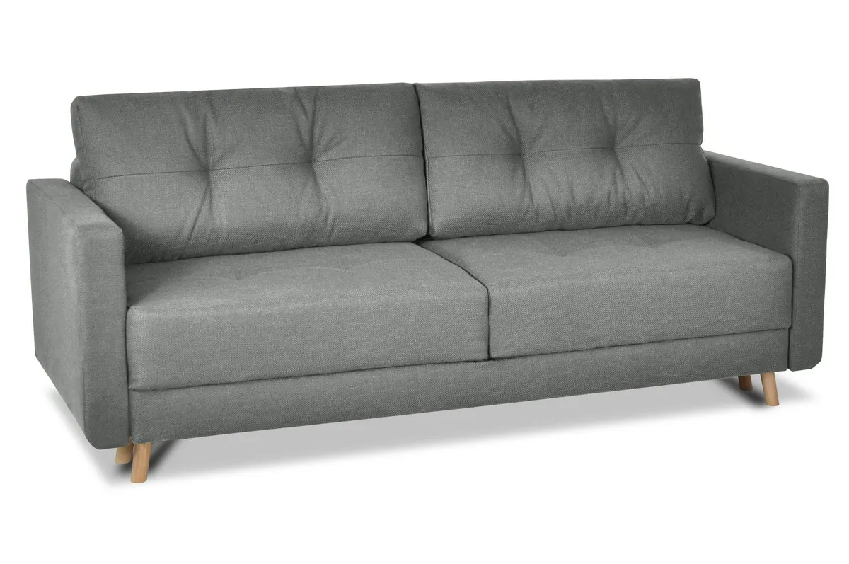Sofa rozkładana z pojemnikiem SCANDI 218 cm szara pikowana