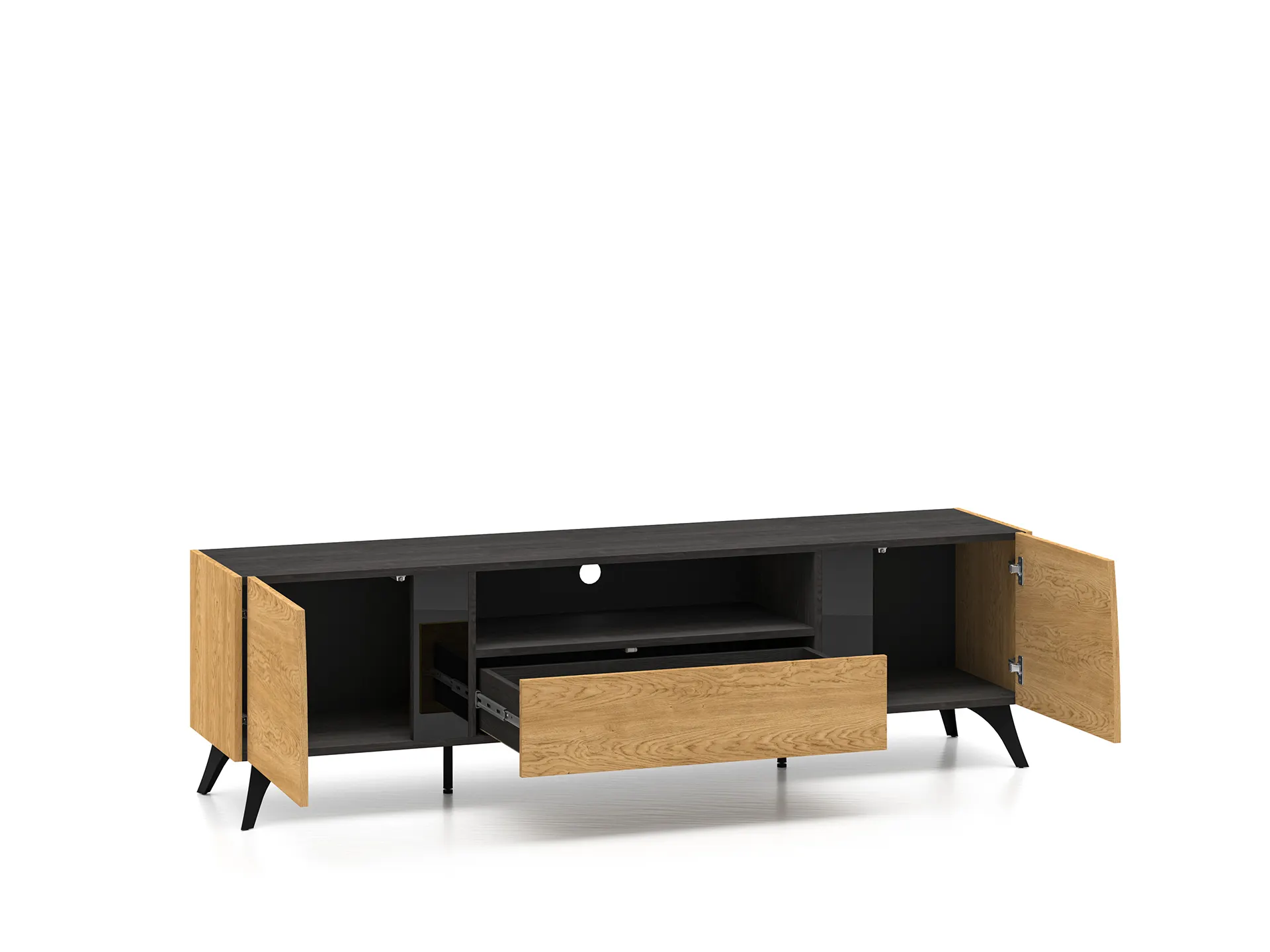 Szafka RTV 2-drzwiowa z szufladą TOSCANIA 06 dąb baltic dune jesion prestige czarny - 1TOSC06-001