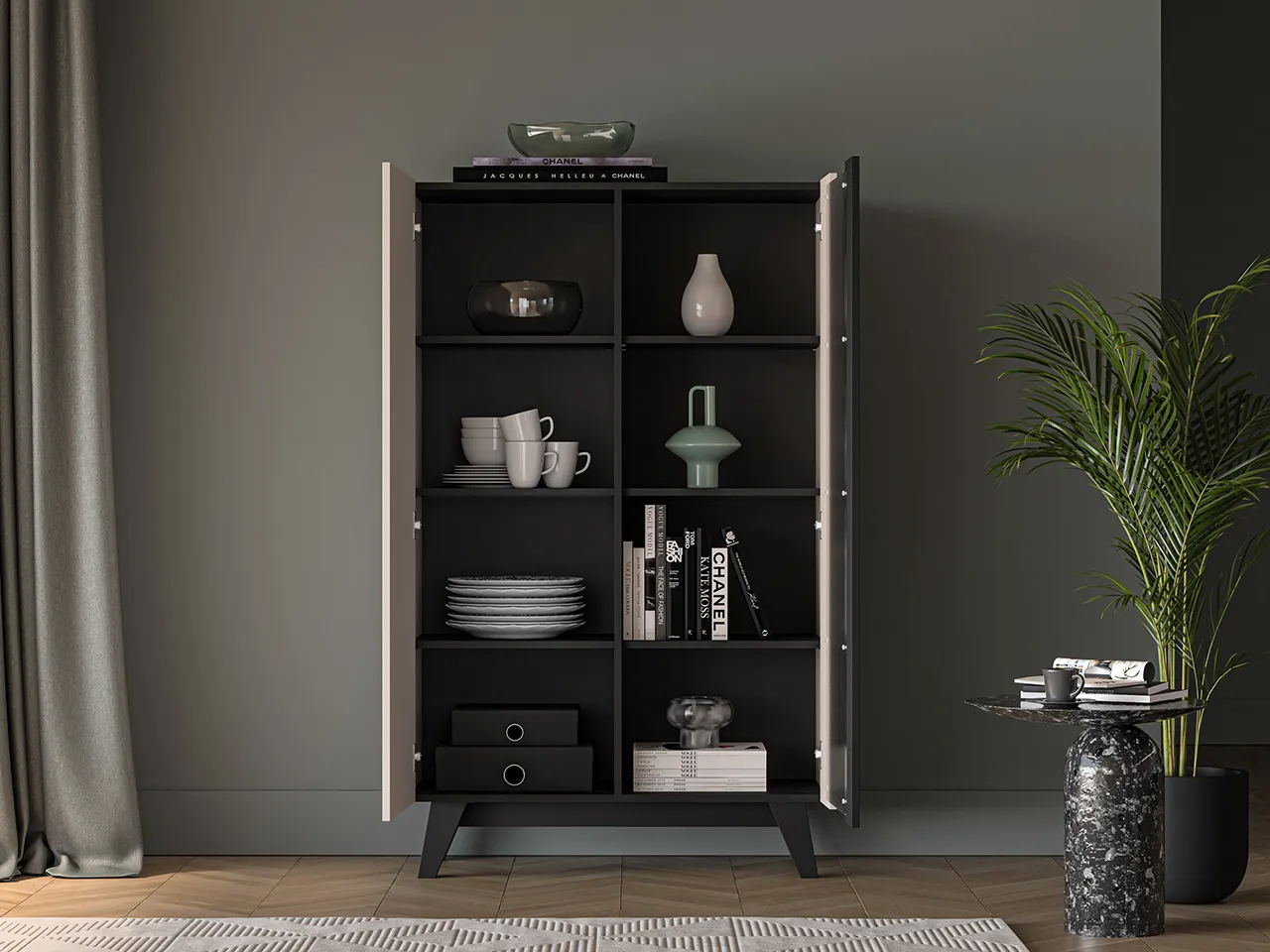 Witryna szklana 2-drzwiowa FRESHION 155 cm beżowo-czarna - 1FRES02-001