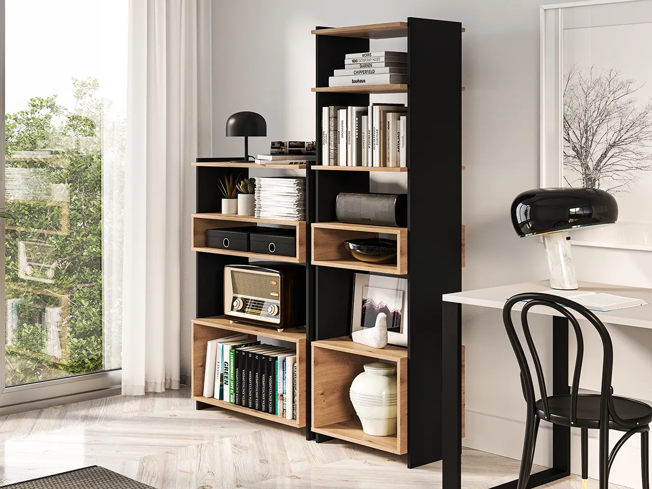 Regał niski TRIS 03 dąb artisan-czarny 80x122 - 1TRIS03-001