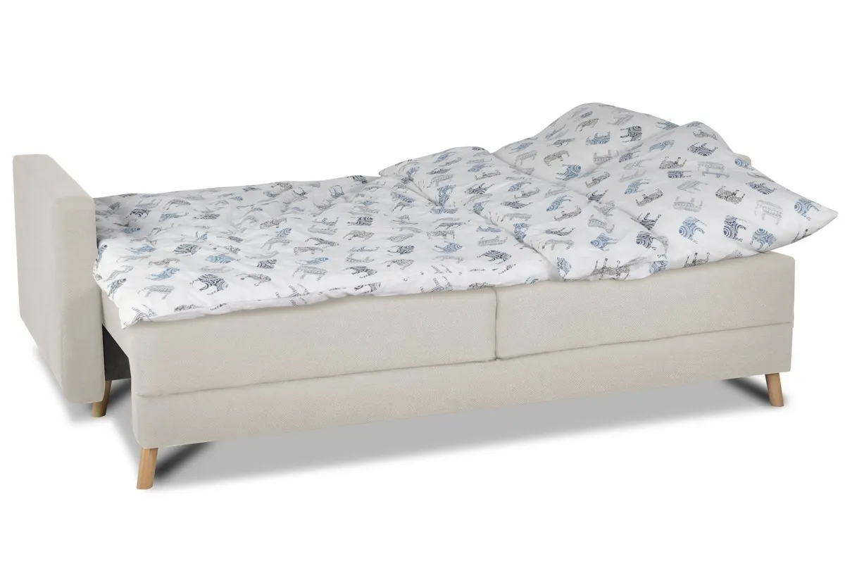 Sofa rozkładana z pojemnikiem SCANDI 218 cm beżowa pikowana - SCANDINEW-AUSTIN2BEIGE