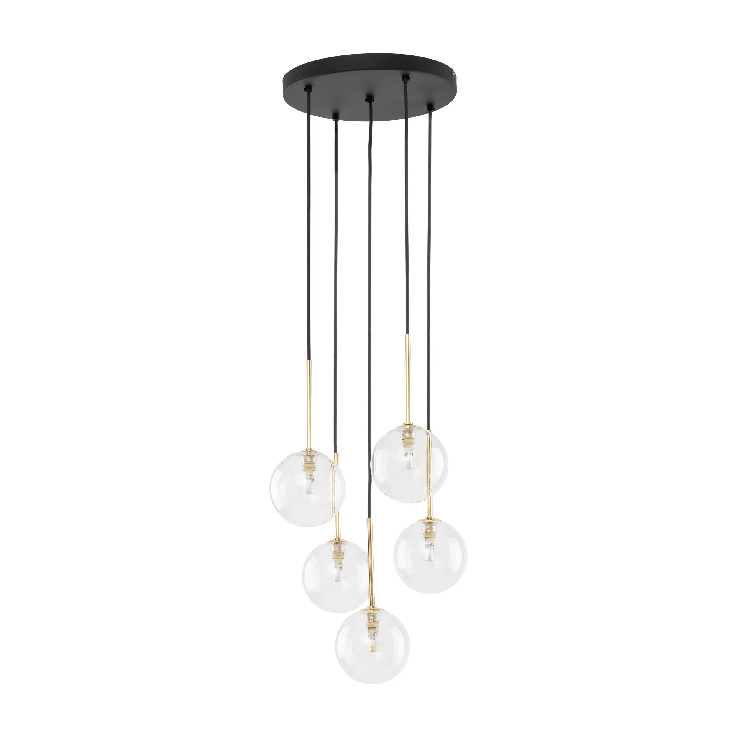 Lampa wisząca NILOS czarna ze złotymi elementami transparentne okrągłe szklane klosze 97x35cm