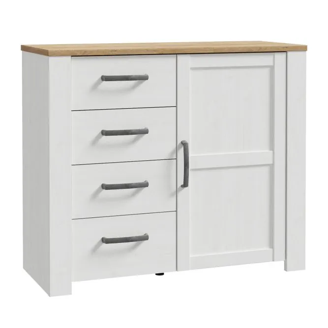 Komoda 1-drzwiowa z 4 szufladami L/R CHISBURY - dąb riviera, modrzew jasny sibu Komoda 1-drzwiowa z 4 szufladami L/R CHISBURY - dąb riviera, modrzew jasny sibu