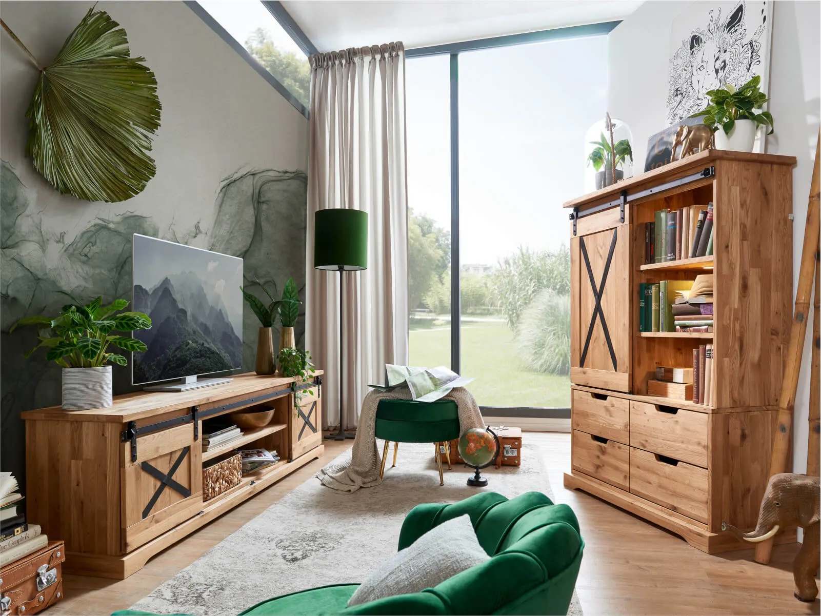 Szafka rtv dębowa TIDY 198 cm z półkami, dąb olejowany - GK_1034240801