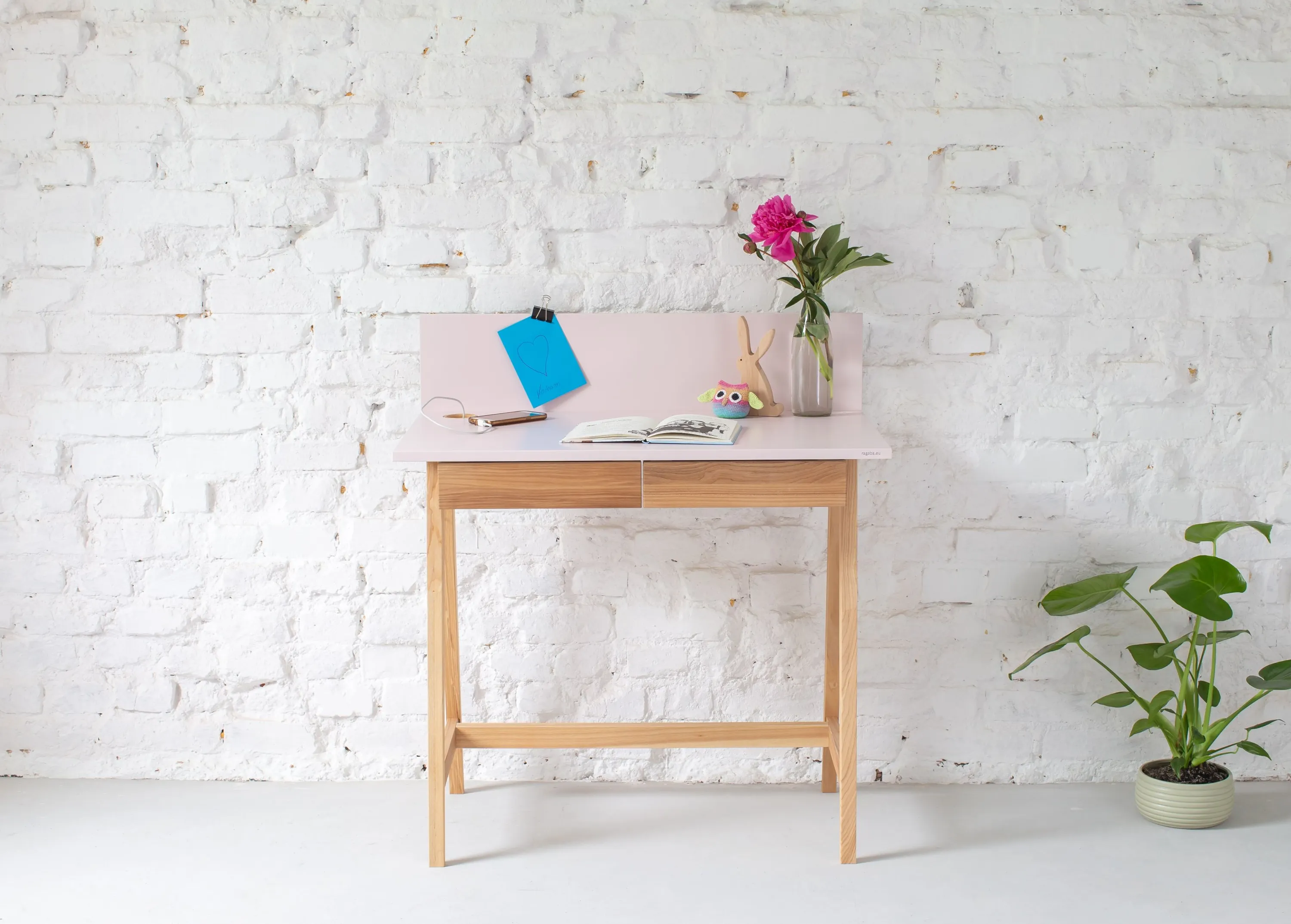 Biurko z szufladami i panelem LUKA 85x50 kremowe/jesionowe nogi - NRGB_WDLUK22_DRAW