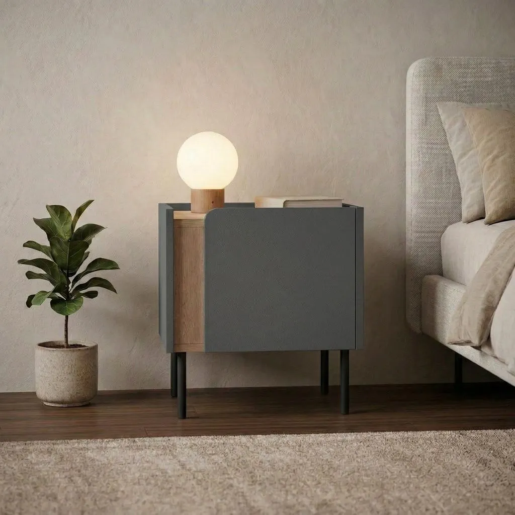 Szafka nocna LUCILE 45,5 cm antracyt Dąb Sepet czarny - ASI_632NRD1248