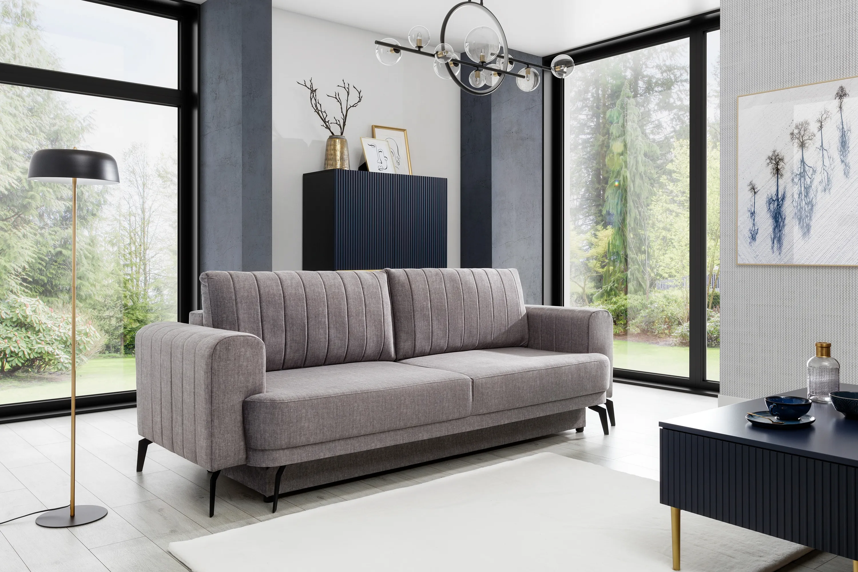 Sofa rozkładana LUZANO (Vogue 14) 250 cm z pojemnikiem szara - B_152456