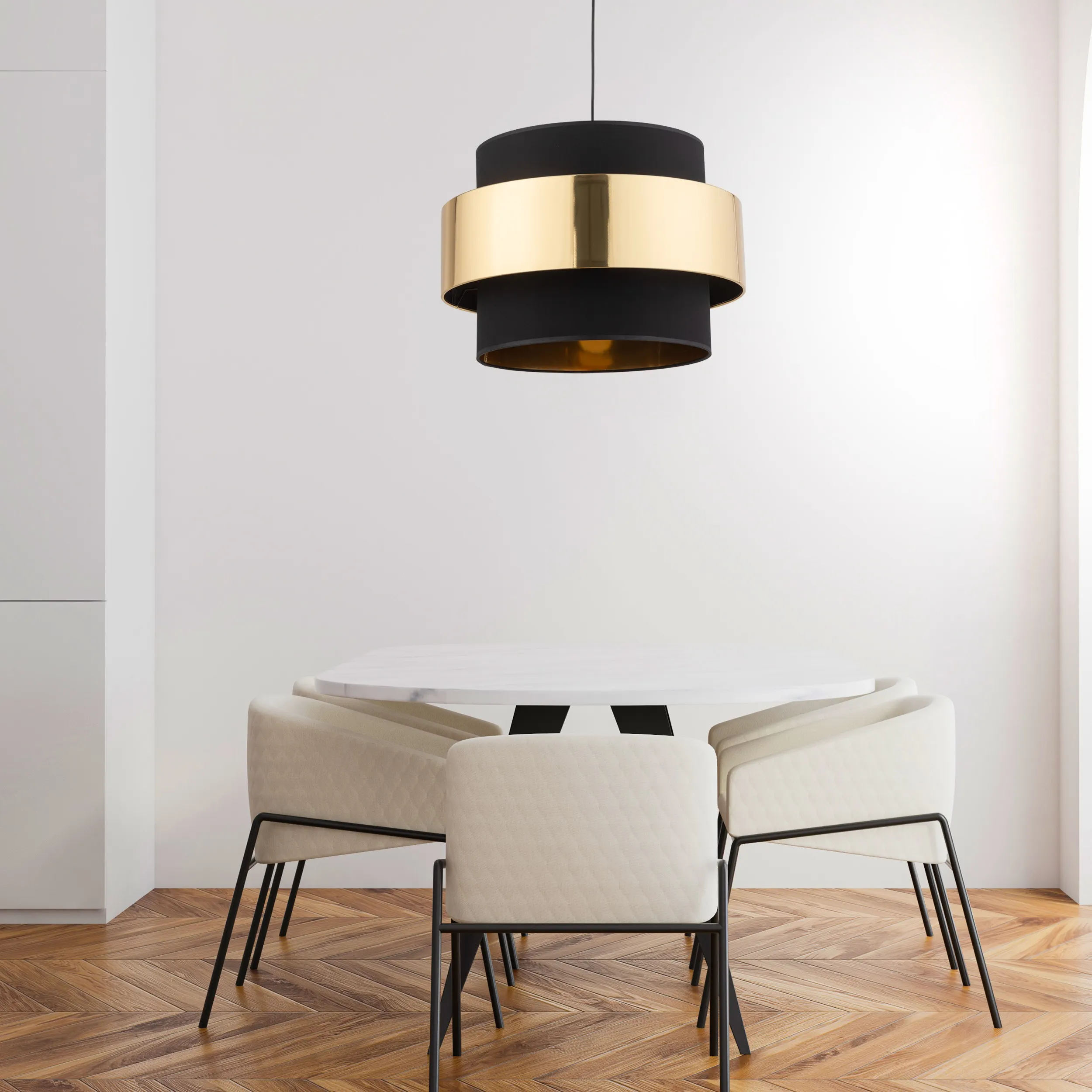 Lampa wisząca CALISTO czarna ze złotym elementem oraz wnętrzem 175x50cm - TK_4706