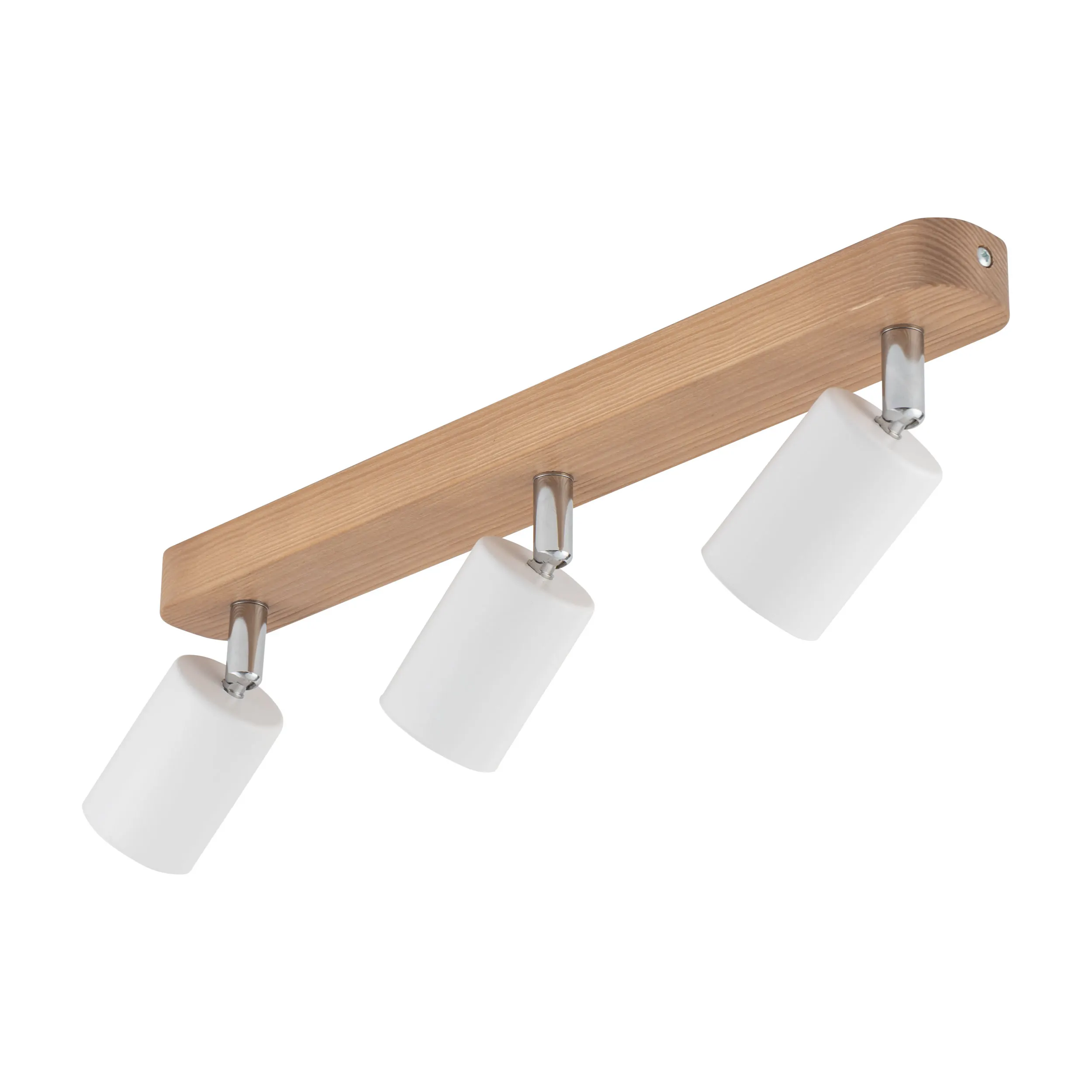 Lampa sufitowa TOP drewniana listwa z białymi regulowanymi reflektorami z chromowanymi elementami 53x18x14cm - TK_3296
