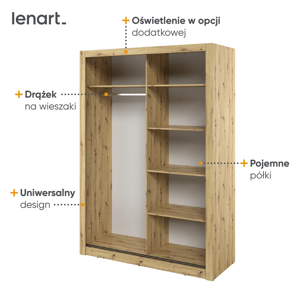 Szafa dwudrzwiowa z lustrem ARTI AR-18 150cm - dąb artisan - AR18DA