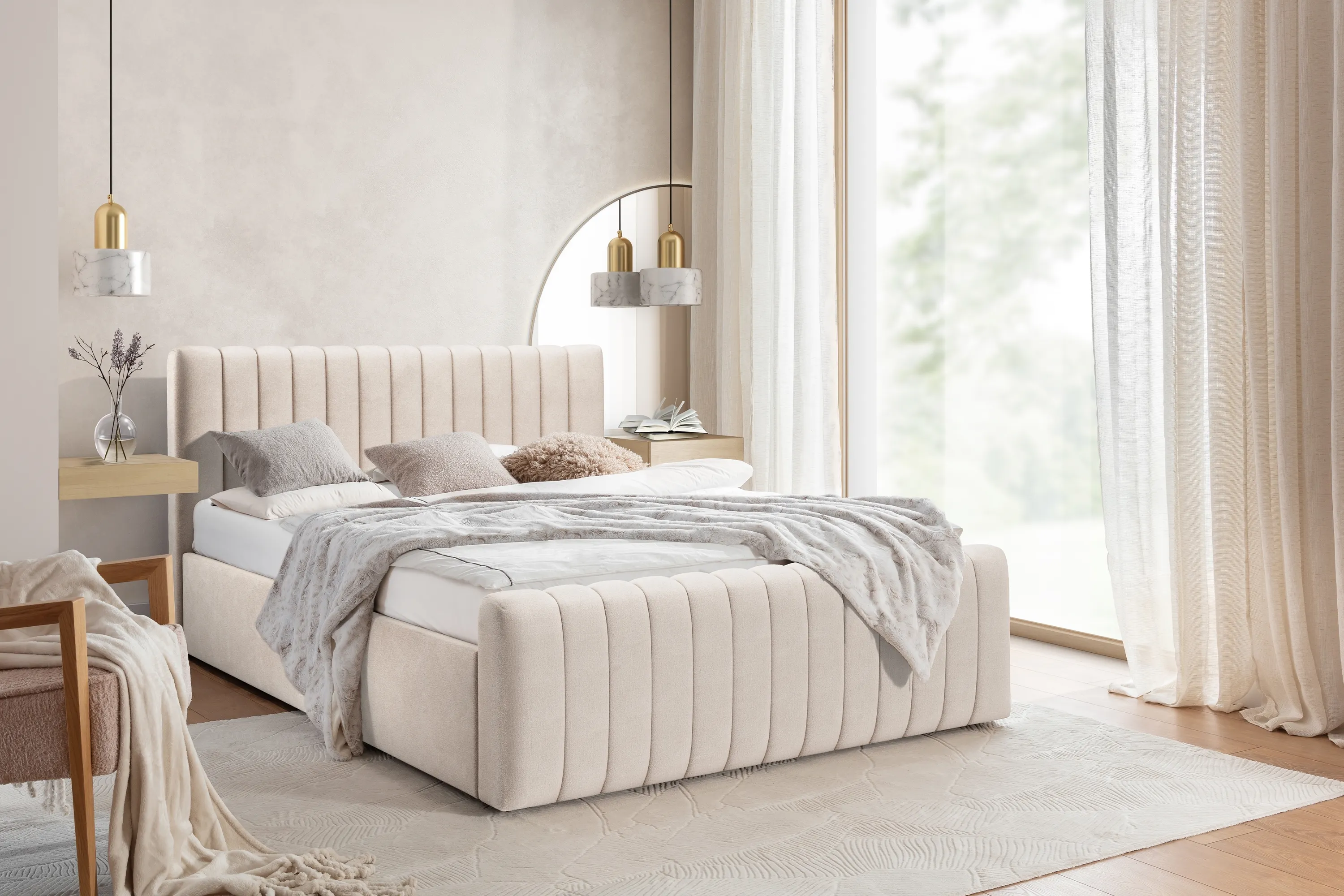 Łóżko Nicole z pojemnikiem / 120x200 / Salvador (SIC) 1 - jasnobeżowy - B_158717