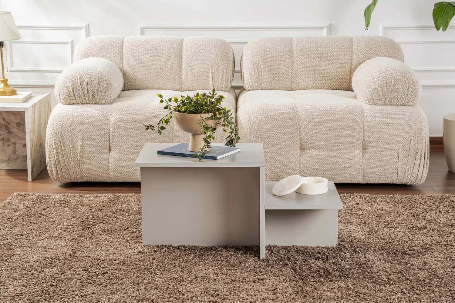 Stolik kawowy z boczną półką HARMONY 40x80 jasnoszary - ASI_241NRD1228