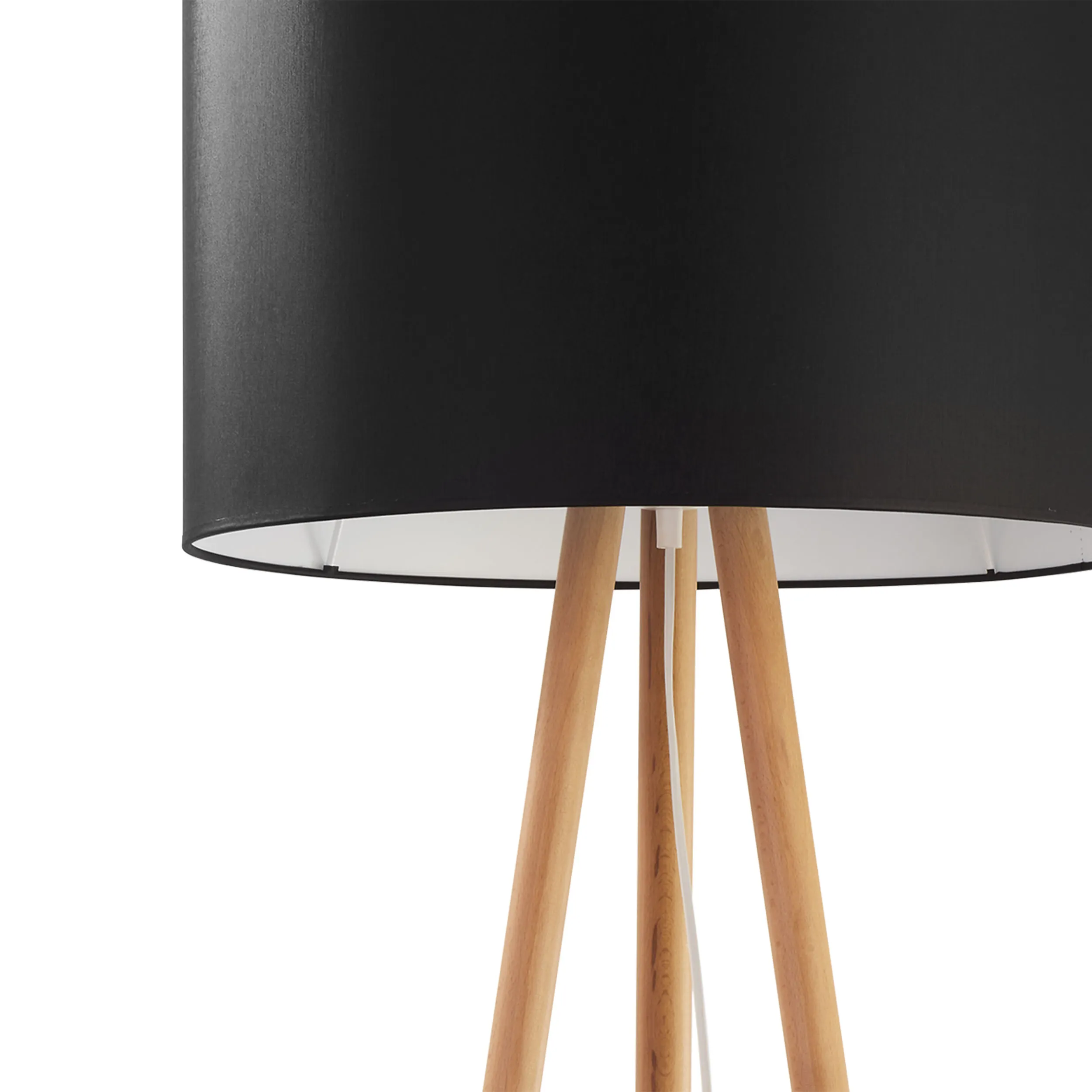 Lampa podłogowa TOKYO na jasnych sosnowych nogach czarny klosz biały wewnątrz 148x50cm - TK_5298