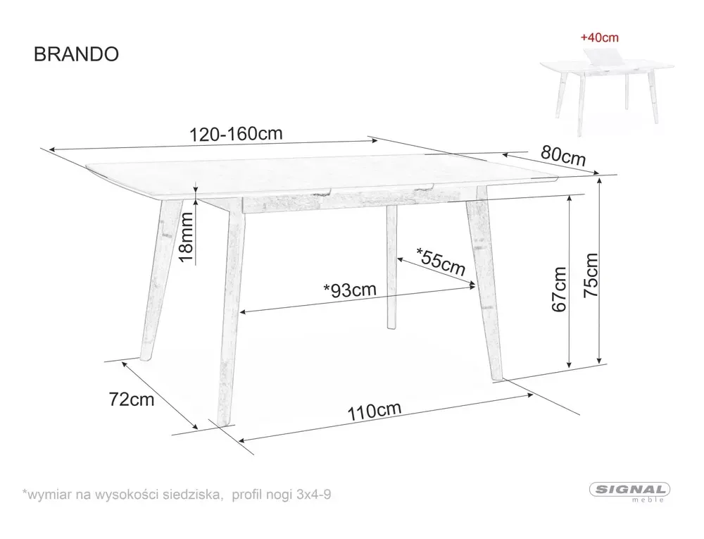 Stół rozkadany BRANDO Dąb/Dąb 80x120(160) Signal - BRANDOD120