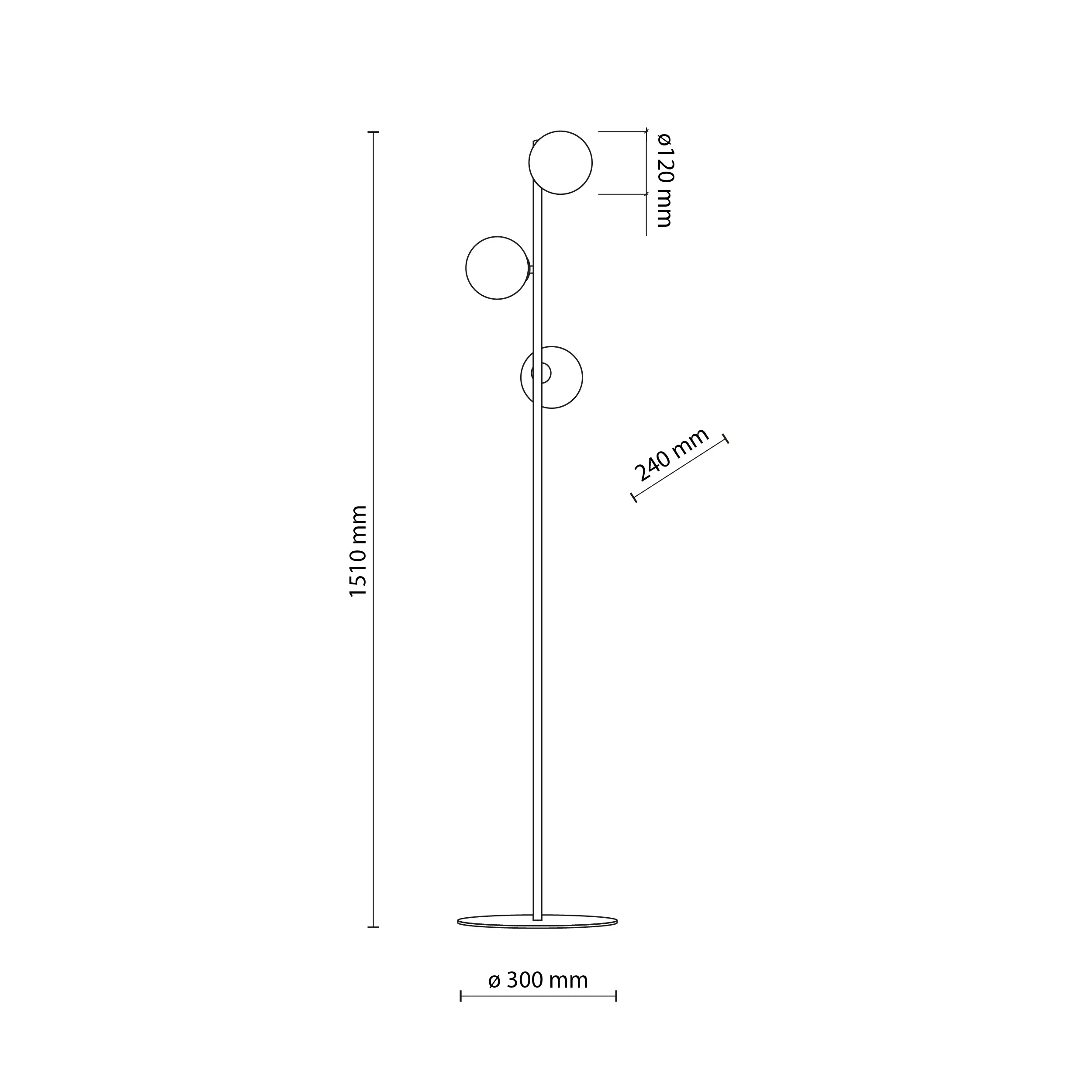 Lampa podłogowa ESTERA czarna z brązowymi transparentnymi szklanymi okrągłymi kloszami 151x24cm - TK_6189