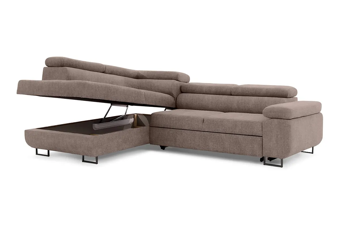 Narożnik lewostronny ANNABELLE L regulowane zagłówki nogi czarne tkanina Vogue 4 brązowy - B_165792