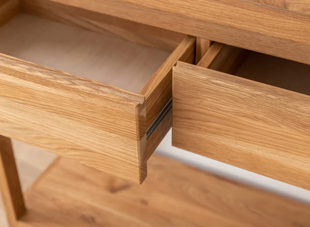 Dębowa konsola GIALO z szufladami I półką 90x33x78 - - 2SGIA23