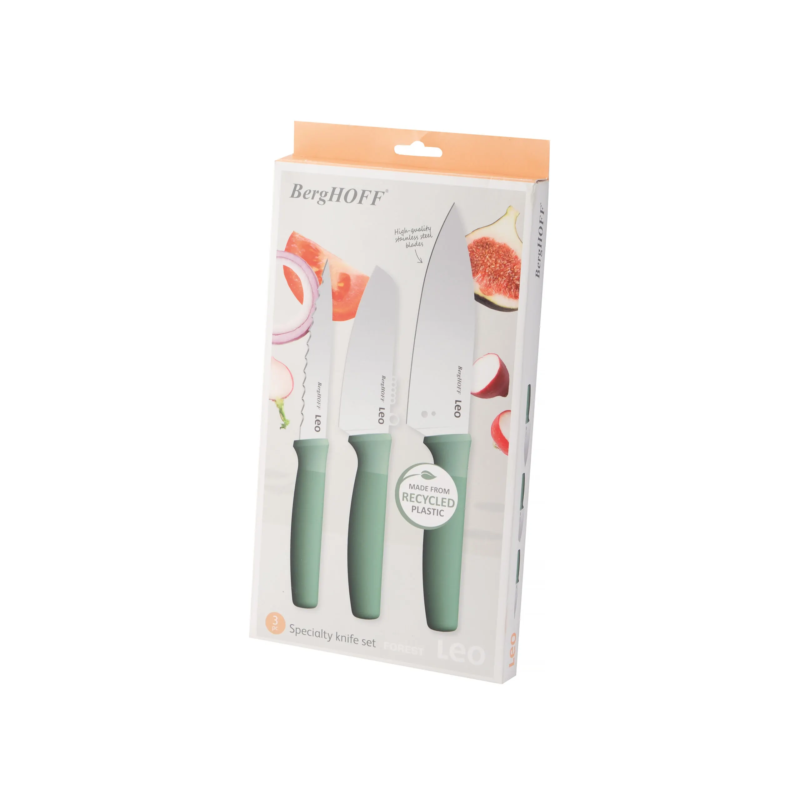 image knife set, stainless steel, zielone rączki, 3-częściowy, tworzywo z recyklingu