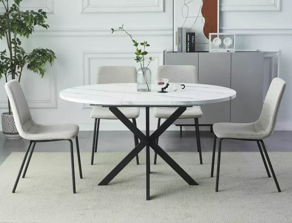 STÓŁ GASTON BIAŁY EFEKT MARMURU/CZARNY MAT 100(135)X100 - GASTONBMAC100