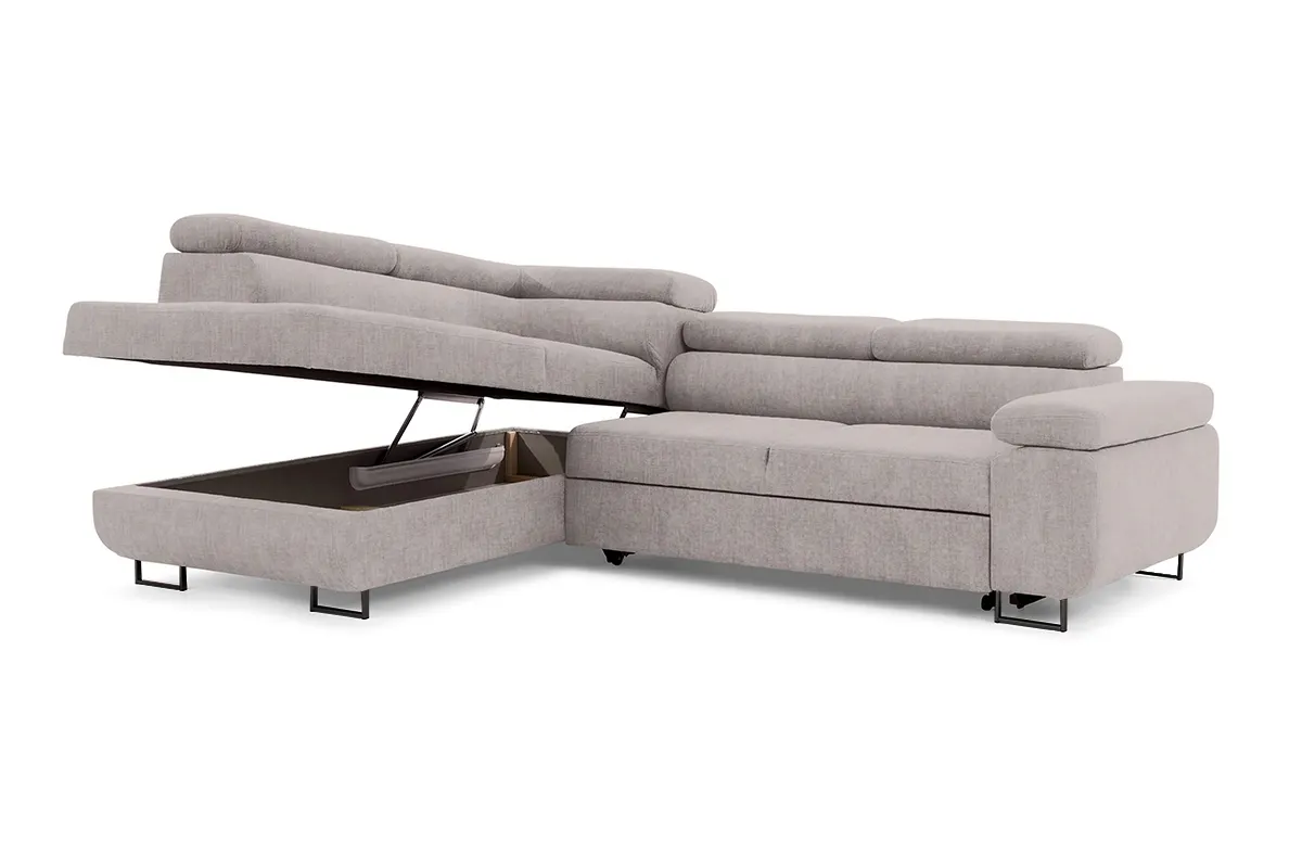 Narożnik lewostronny ANNABELLE L regulowane zagłówki nogi czarne tkanina Maya 01 beżowy - B_165788