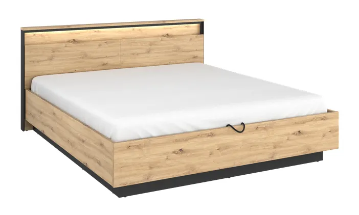 Łóżko z pojemnikiem 160x200 LED Quant QS-02 (160) dąb artisan/czarny Łóżko z pojemnikiem 160x200 LED Quant QS-02 (160) dąb artisan/czarny
