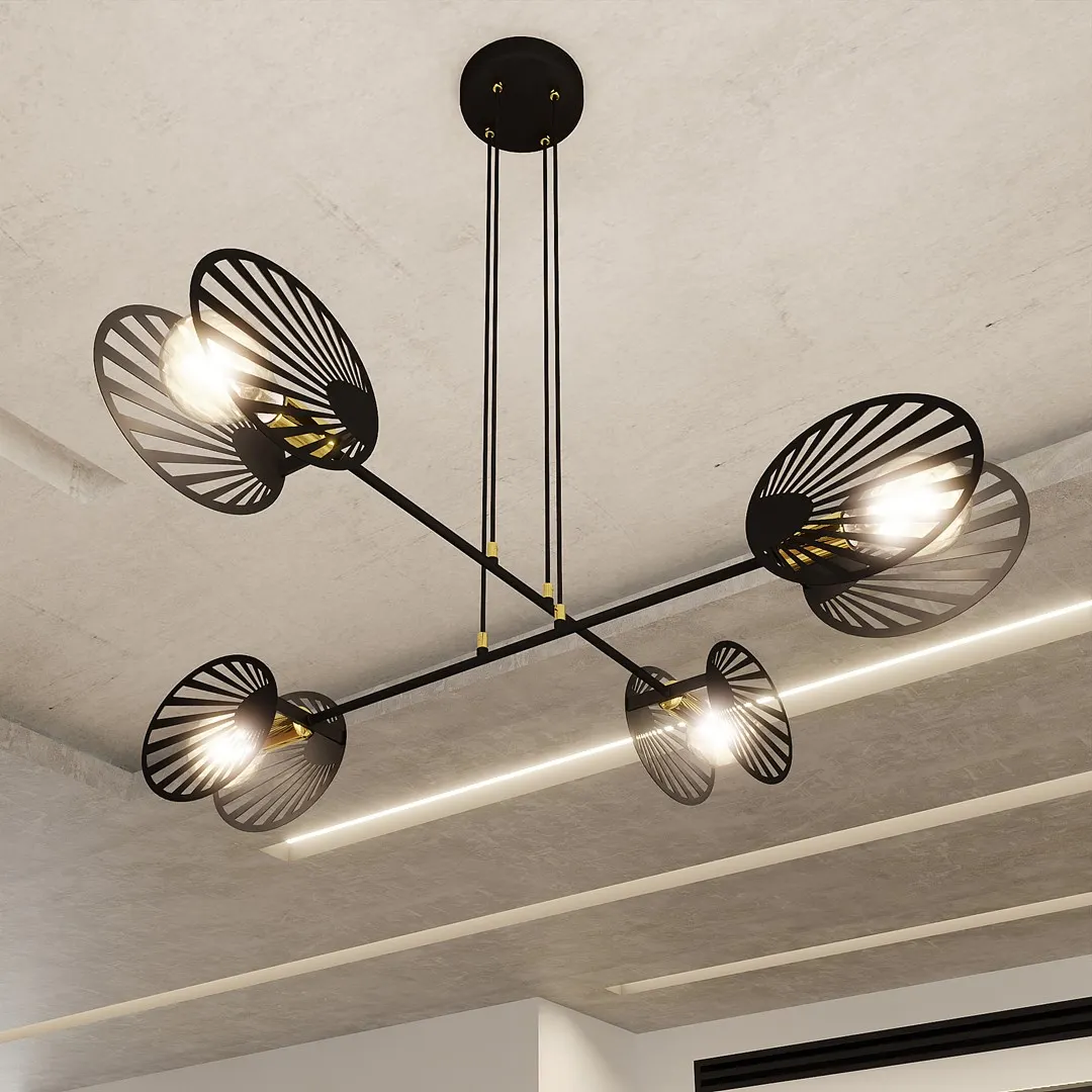 lampa sufitowa, konstrukcja metalowa, wyróżnik girlandowy, czarna konstrukcja, potrójne źródła światła