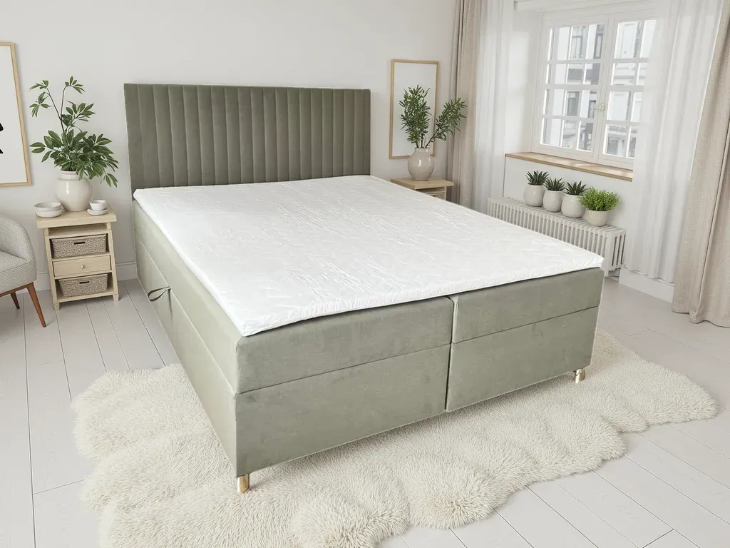 Łóżko kontynentalne VEGAS z materacem i topperem 160X200 beżowy - RU112245