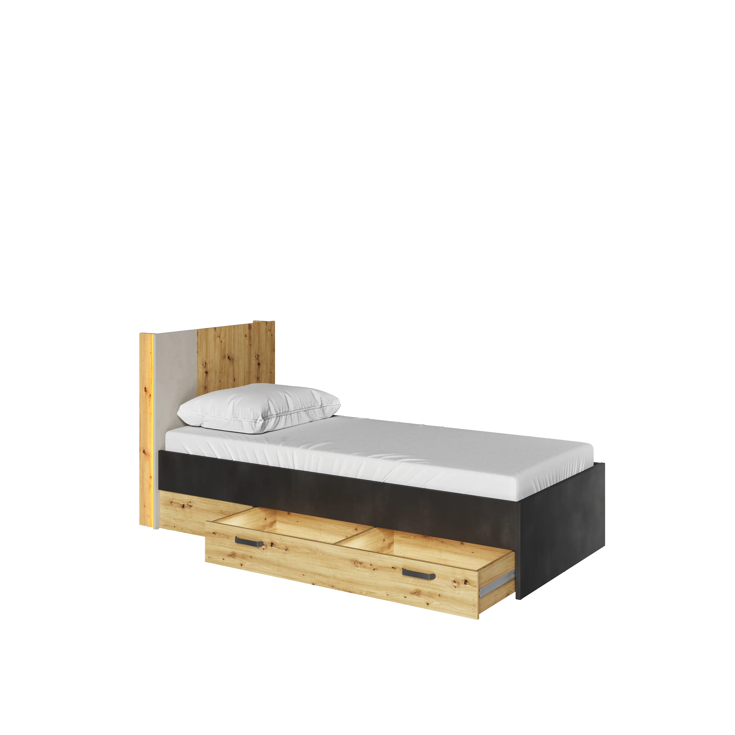 Łóżko ze stelażem LED Qubic QB-12 90x200 dąb artisan - QB12DAR