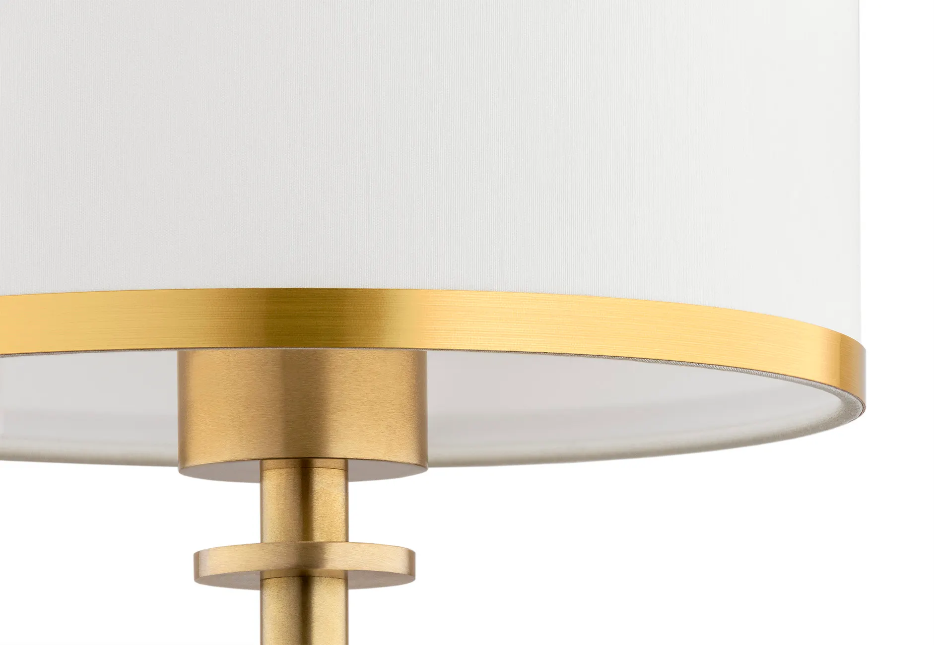 Lampa stołowa ABBANO mosiądz szczotkowany abażur śmietankowy ze złotym paskiem 38x25cm - 8029