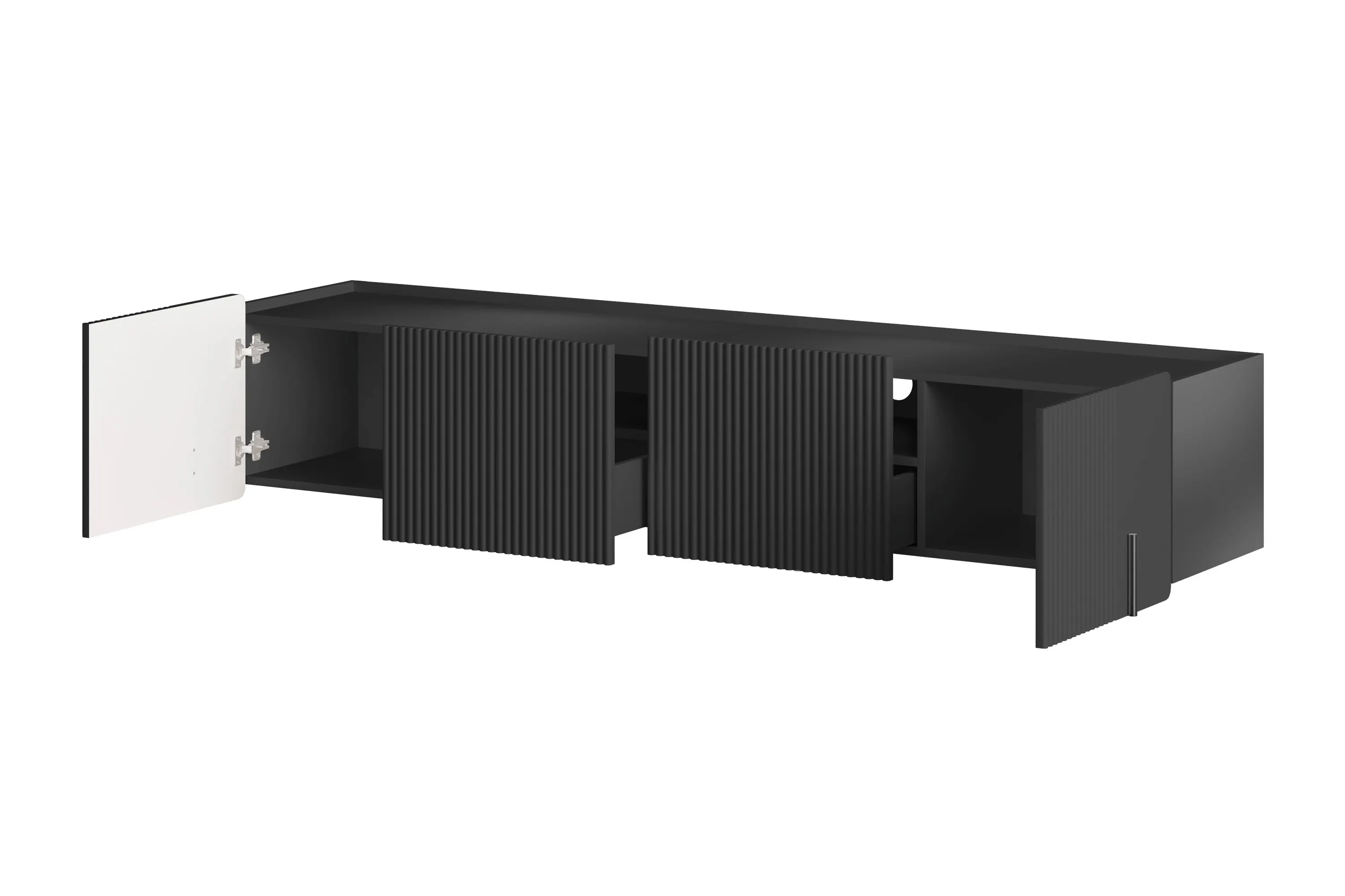 Szafka RTV wisząca MALMI 2-drzwiowa z 2 szufladami 200cm - czarna - B_166982