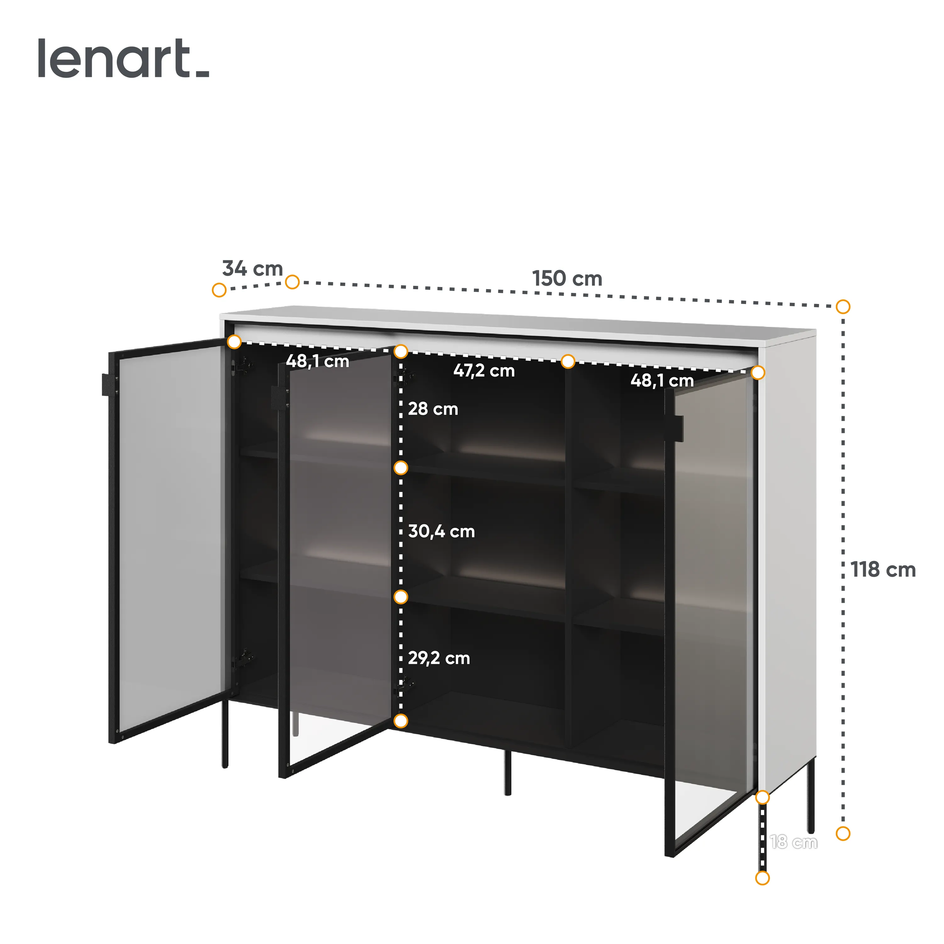 Niska witryna z oświetleniem TREND TR-08 3D biały/czarny - TR8BIC-V2