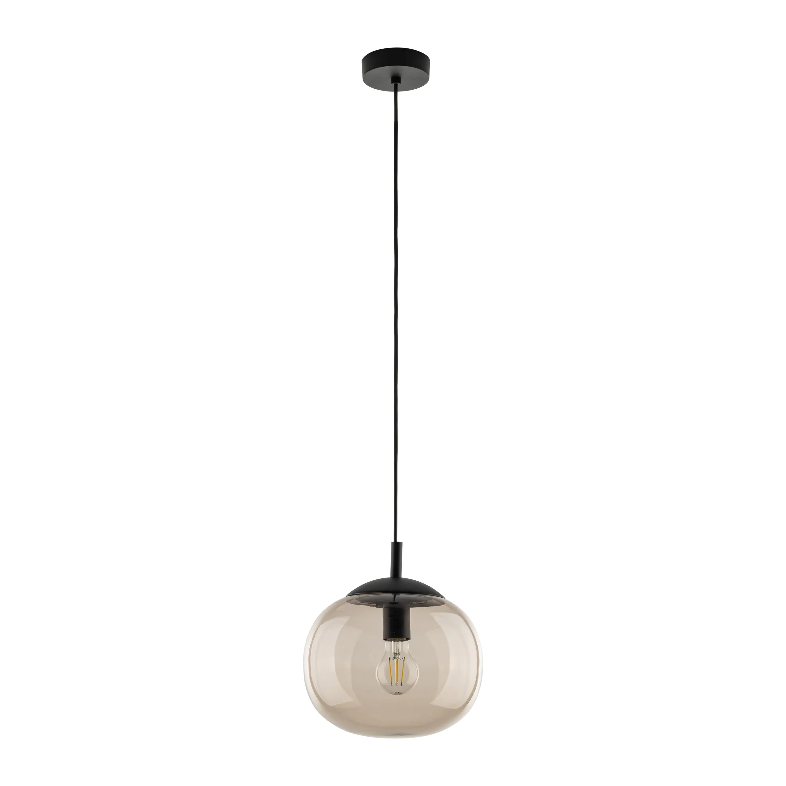 Lampa wisząca VIBE czarna dymiony okrągły szklany klosz 170x30cm