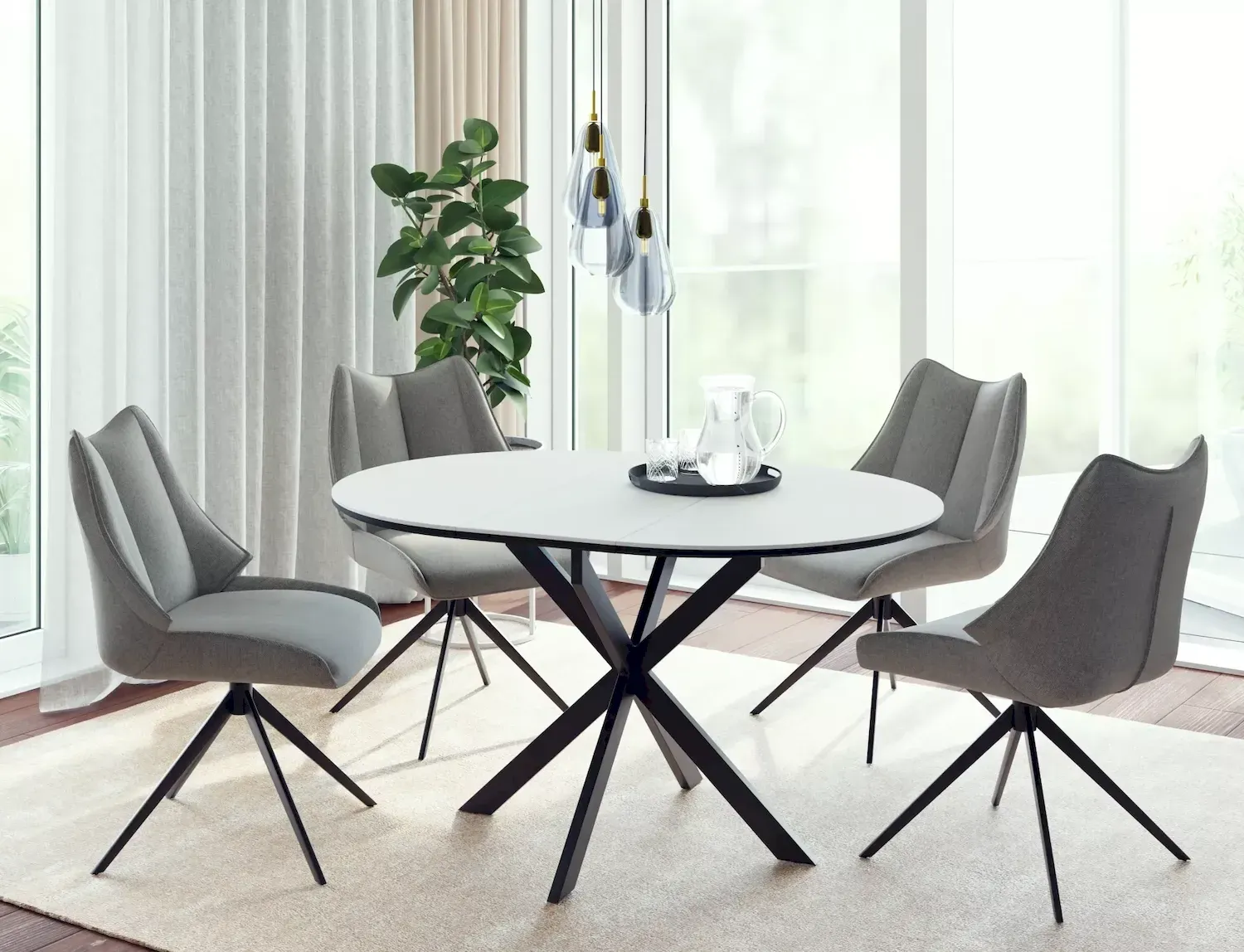 Stół okrągły rozkładany GASTON CERAMIC 100(135)x100 biało-czarny - GASTONBC100