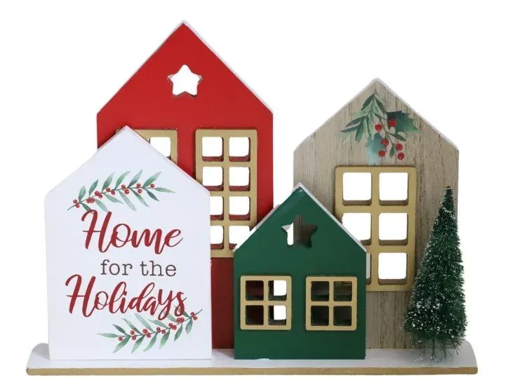 Dekoracja drewniana DOMKI "HOME FOR THE HOLIDAYS" wielokolorowy