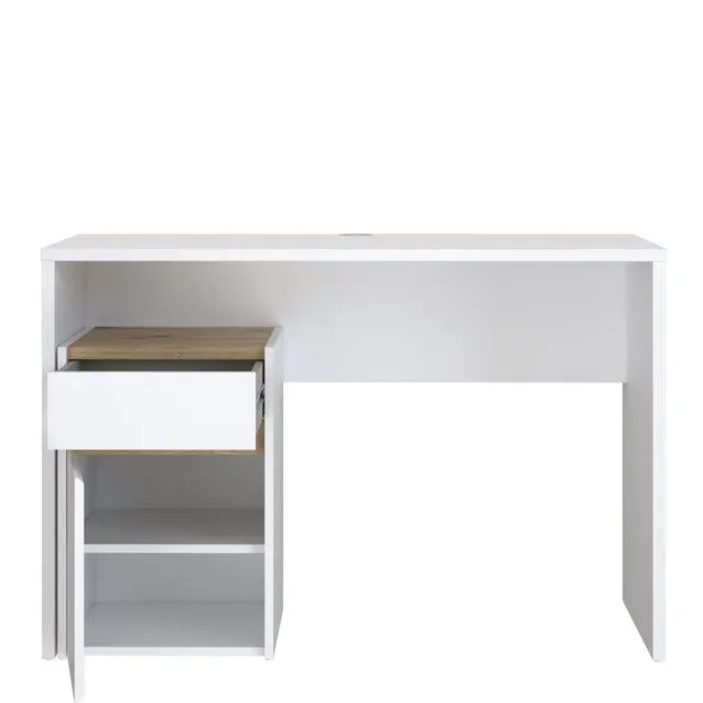 Biurko MODULTRICK z szafką i szufladą - dąb artisan, biały - MDUB111-M961