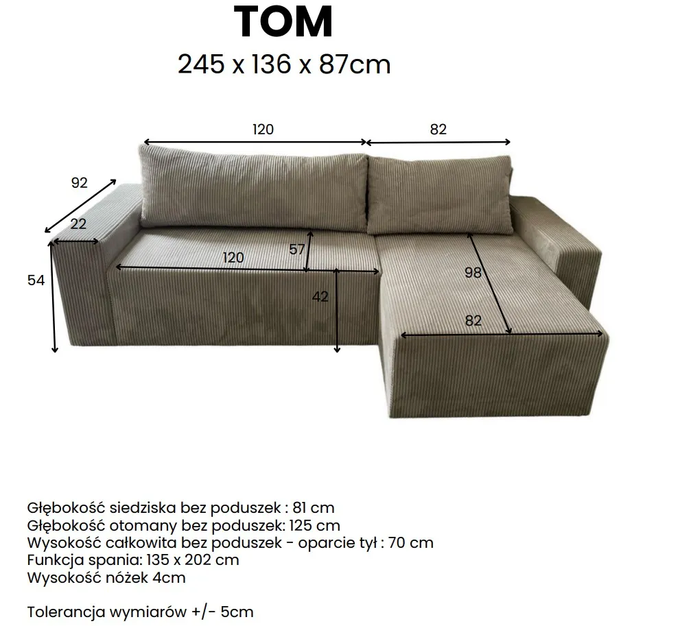 Narożnik rozkładany TOM uniwersalny z pojemnikiem jasny szary - RUZOOM19