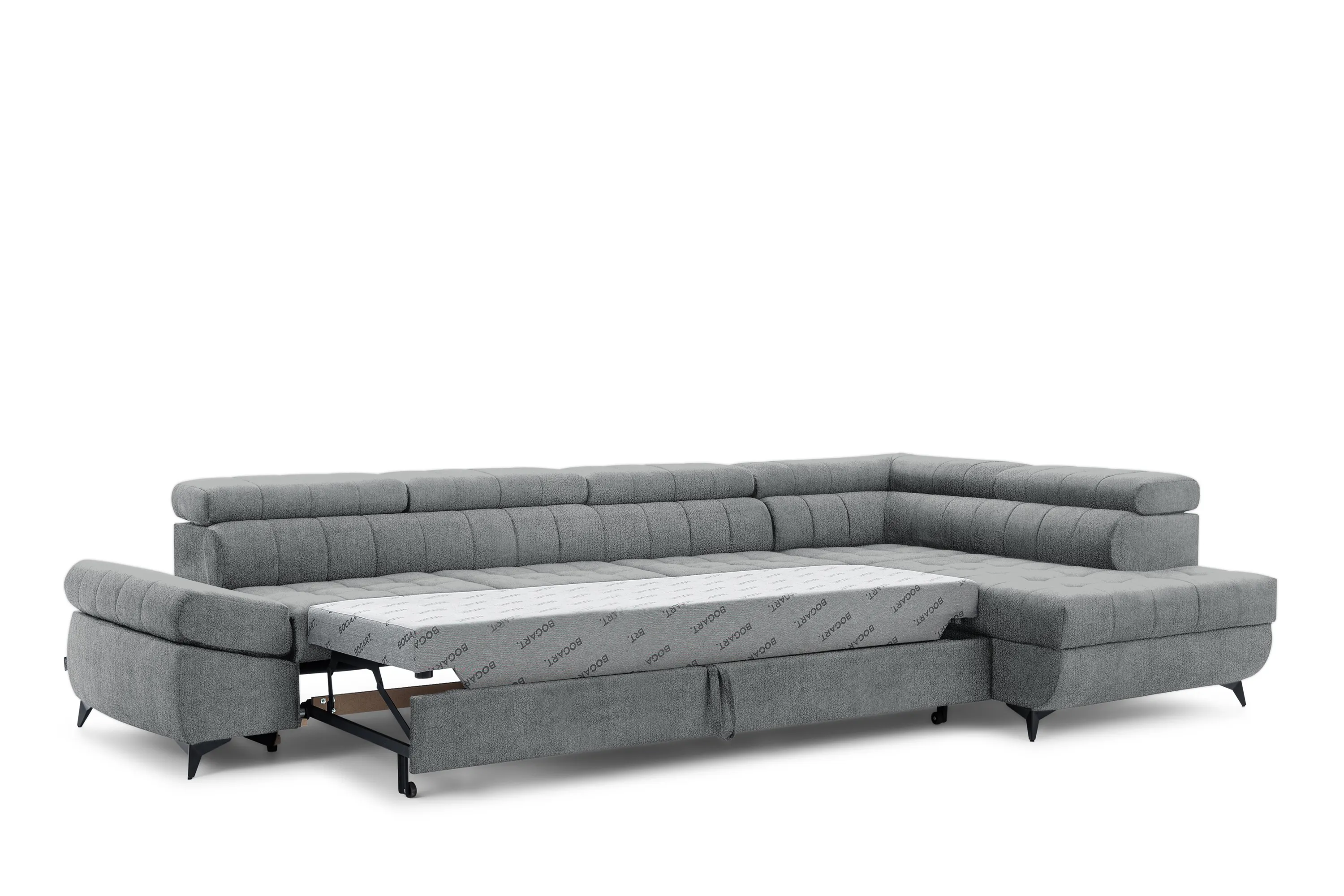 Narożnik prawostronny VALORIS MAXI regulowane zagłówki i podłokietniki tkanina Perfect harmony 85 szary - B_168602